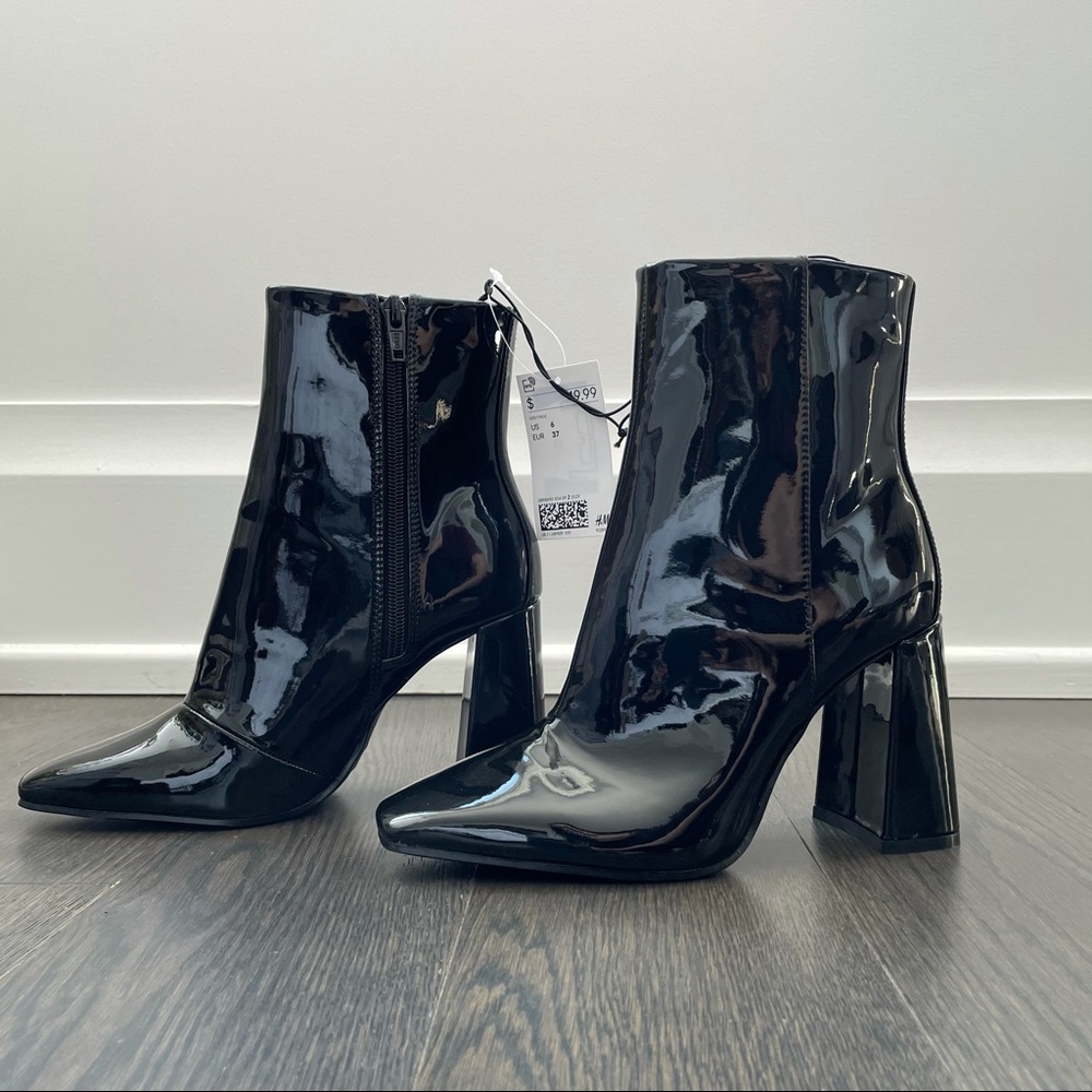 H&M Black patent ankle boots